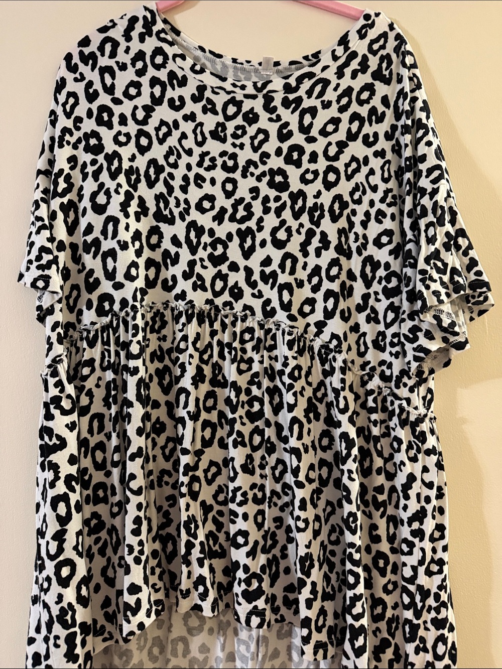 Women’s Black and White Leopard Print Peplum Top